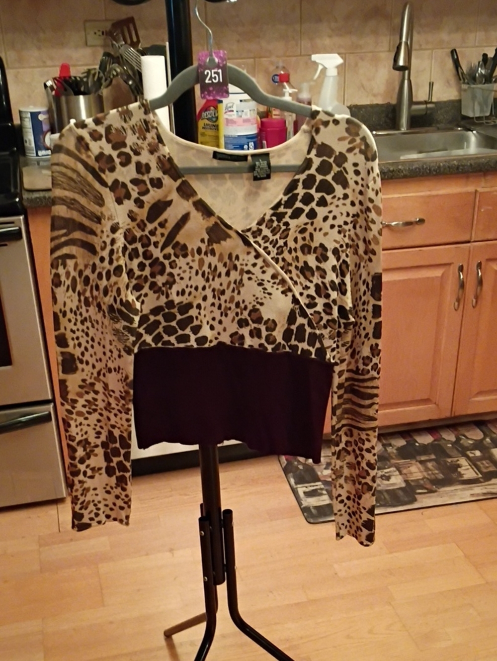 Animal Print Wrap Crop Top in Brown & Cream with Dark Waistband